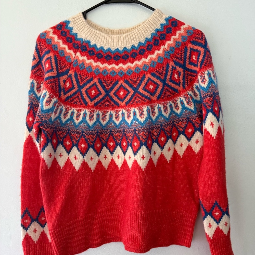 St. John's Bay Red and Blue Geometric Women's Sweater - Picture 2 of 4